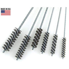 Brush Research Mfg. - 7/16" Diam Helical Steel Tube Brush - Single Spiral, 0.006" Filament Diam, 2-1/2" Brush Length, 10" OAL, 0.168" Diam Galvanized Steel Shank - Eagle Tool & Supply