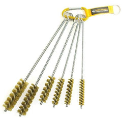 Brush Research Mfg. - 1" Diam Helical Brass Tube Brush - Single Spiral, 0.01" Filament Diam, 3" Brush Length, 12" OAL, 0.245" Diam Galvanized Steel Shank - Eagle Tool & Supply