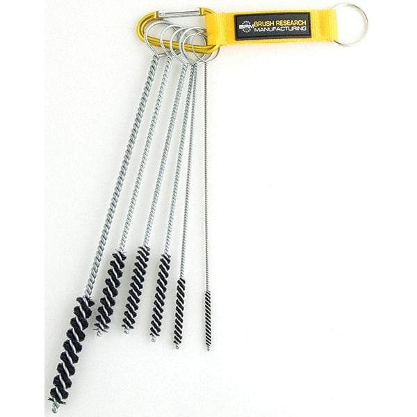Brush Research Mfg. - 7/16" Diam Helical Nylon Tube Brush - Single Spiral, 0.168" Filament Diam, 3" Brush Length, 10" OAL, 0.168" Diam Galvanized Steel Shank - Eagle Tool & Supply