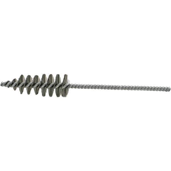 Brush Research Mfg. - 1.3" Diam Helical Steel Tube Brush - Single Spiral, 0.012" Filament Diam, 3-5/8" Brush Length, 10-1/2" OAL, 0.292" Diam Galvanized Steel Shank - Eagle Tool & Supply
