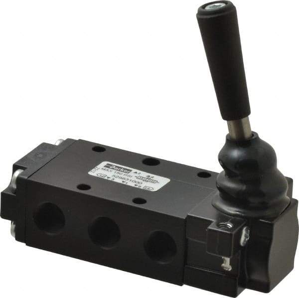 Parker - 0.83 CV Rate, 1/4" NPT Inlet Direct Air 2 Mechanical Spool Valve - 4 Way, 3 Position EC, Lever Manual Return, 150 Max psi - Eagle Tool & Supply