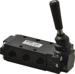 Parker - 0.83 CV Rate, 1/4" NPT Inlet Direct Air 2 Mechanical Spool Valve - 4 Way, 3 Position EC, Lever Manual Return, 150 Max psi - Eagle Tool & Supply