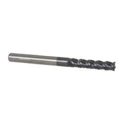 Accupro - 1/4" Diam, 1-1/8" LOC, 4 Flute Solid Carbide Roughing & Finishing Square End Mill - AlTiN Finish, 3" OAL, 1/4" Shank Diam, Straight Shank, 40° Helix, Centercutting - Eagle Tool & Supply