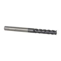 Accupro - 1/4" Diam, 1-1/8" LOC, 4 Flute Solid Carbide Roughing & Finishing Square End Mill - AlTiN Finish, 3" OAL, 1/4" Shank Diam, Straight Shank, 40° Helix, Centercutting - Eagle Tool & Supply