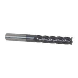 Accupro - 7/16" Diam, 2" LOC, 4 Flute Solid Carbide Roughing & Finishing Square End Mill - AlTiN Finish, 4" OAL, 7/16" Shank Diam, Straight Shank, 40° Helix, Centercutting - Eagle Tool & Supply