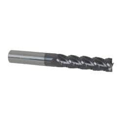 Accupro - 1/2" Diam, 2" LOC, 4 Flute Solid Carbide Roughing & Finishing Square End Mill - AlTiN Finish, 4" OAL, 1/2" Shank Diam, Straight Shank, 40° Helix, Centercutting - Eagle Tool & Supply