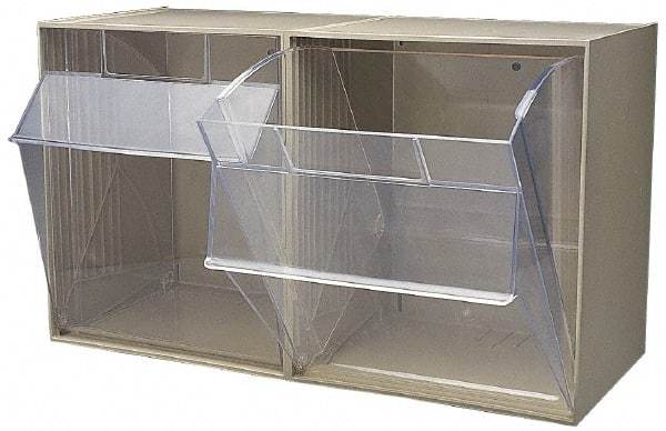 Quantum Storage - 23-5/8" Wide x 13-7/8" High x 11-7/8" Deep, Small Parts Tip Out Stacking Bin Organizer - Polystyrene Frame, 2 Compartments, 11-1/16" Wide x 13-5/8" High x 8-7/8" Deep Bin - Eagle Tool & Supply