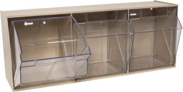 Quantum Storage - 23-5/8" Wide x 9-1/2" High x 7-3/4" Deep, Small Parts Tip Out Stacking Bin Organizer - Polystyrene Frame, 3 Compartments, 7-3/8" Wide x 8-5/8" High x 5-7/8" Deep Bin - Eagle Tool & Supply