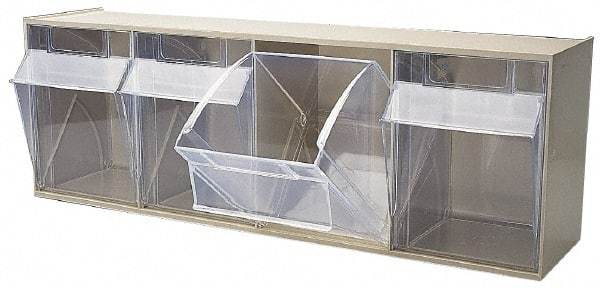 Quantum Storage - 23-5/8" Wide x 8-1/8" High x 6-5/8" Deep, Small Parts Tip Out Stacking Bin Organizer - Polystyrene Frame, 4 Compartments, 5-5/8" Wide x 7-1/2" High x 5" Deep Bin - Eagle Tool & Supply