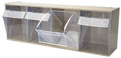 Quantum Storage - 23-5/8" Wide x 8-1/8" High x 6-5/8" Deep, Small Parts Tip Out Stacking Bin Organizer - Polystyrene Frame, 4 Compartments, 5-5/8" Wide x 7-1/2" High x 5" Deep Bin - Eagle Tool & Supply