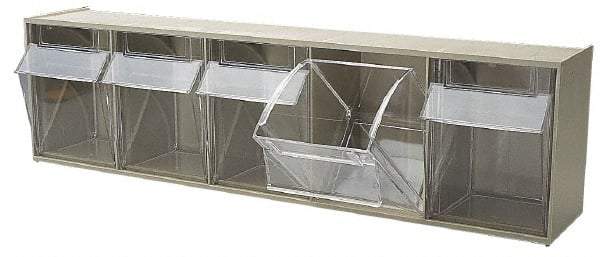 Quantum Storage - 23-5/8" Wide x 6-1/2" High x 5-1/4" Deep, Small Parts Tip Out Stacking Bin Organizer - Polystyrene Frame, 5 Compartments, 4-1/4" Wide x 5-3/4" High x 3-3/4" Deep Bin - Eagle Tool & Supply