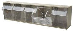 Quantum Storage - 23-5/8" Wide x 6-1/2" High x 5-1/4" Deep, Small Parts Tip Out Stacking Bin Organizer - Polystyrene Frame, 5 Compartments, 4-1/4" Wide x 5-3/4" High x 3-3/4" Deep Bin - Eagle Tool & Supply
