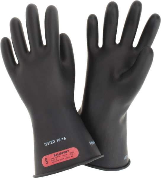 Salisbury by Honeywell - Class 0, Size L (9), 11" Long, Rubber Lineman's Glove - 1,000 AC Max Use Voltage, 5,000 AC Test Voltage, Black, ASTM D120, IEC EN60903 - Eagle Tool & Supply