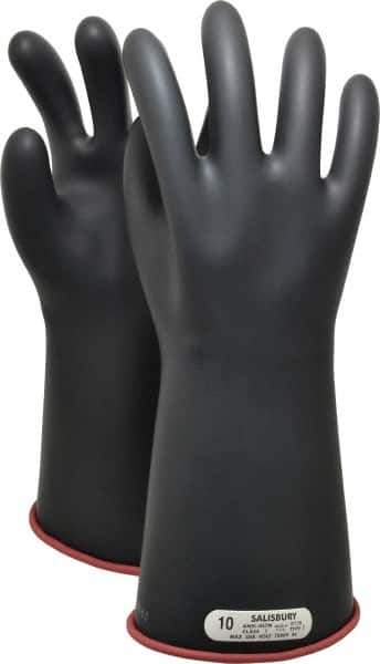 Salisbury by Honeywell - Class 1, Size XL (10), 14" Long, Rubber Lineman's Glove - 7,500 AC Max Use Voltage, 10,000 AC Test Voltage, Black/Red, ASTM D120, IEC EN60903 - Eagle Tool & Supply