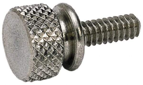 Electro Hardware - #8-32 Knurled Shoulder Grade 2 Steel Thumb Screw - 7/8" OAL, 7/16" Head Diam x 3/16" Head Height, Zinc-Plated Finish - Eagle Tool & Supply