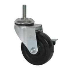 Value Collection - 4" Diam x 1-1/4" Wide x 5-13/32" OAH Stem Mount Swivel Caster with Brake - TPR, 200 Lb Capacity, Ball Bearing, 1/2-13 x 1-1/2" Threaded Stem - Eagle Tool & Supply