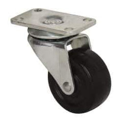 Albion - 1-5/8" Diam x 47/64" Wide x 2-9/32" OAH Top Plate Mount Swivel Caster - Soft Rubber, 70 Lb Capacity, Plain Bearing, 1-3/16 x 2" Plate - Eagle Tool & Supply