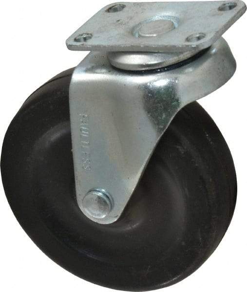 Albion - 3" Diam x 13/16" Wide x 3-19/32" OAH Top Plate Mount Swivel Caster - Soft Rubber, 90 Lb Capacity, Plain Bearing, 1-1/8 x 2-1/8" Plate - Eagle Tool & Supply
