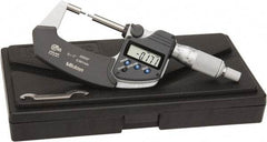 Mitutoyo - 1 Inch, 32mm Throat Depth, Electronic Spline Micrometer - Accurate Up to 0.0001 Inch, 1/4 Inch Spindle Diameter, 0.18mm Head Diameter, Ratchet Stop Thimble, Data Output - Eagle Tool & Supply