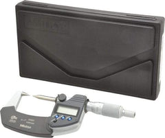Mitutoyo - 1 Inch, 32mm Throat Depth, Ratchet Stop, Electronic Point Micrometer - Accurate Up to 0.0001 Inch, 0.3937 Inch Point Length, 30° Point Angle, 18mm Head Diameter - Eagle Tool & Supply
