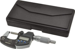 Mitutoyo - 25.4mm Max Measurement, Spherical Face Micrometer - Accuracy Up to 0.0001 Inch, Data Output, 0.0001 Inch Resolution, Electronic Operation, Ratchet Stop Thimble, IP65 Water Resistance Rating, SR44 Battery - Eagle Tool & Supply