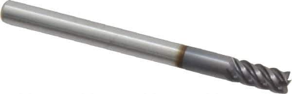 Accupro - 1/8", 1/4" LOC, 1/8" Shank Diam, 1-1/2" OAL, 5 Flute, Solid Carbide Square End Mill - Single End, AlTiN Finish, Spiral Flute, 45° Helix, Centercutting, Right Hand Cut, Right Hand Flute - Eagle Tool & Supply