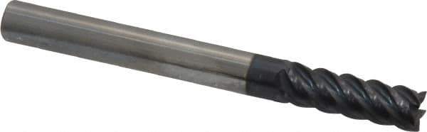 Accupro - 1/4", 3/4" LOC, 1/4" Shank Diam, 2-1/2" OAL, 5 Flute, Solid Carbide Square End Mill - Single End, AlTiN Finish, Spiral Flute, 45° Helix, Centercutting, Right Hand Cut, Right Hand Flute - Eagle Tool & Supply