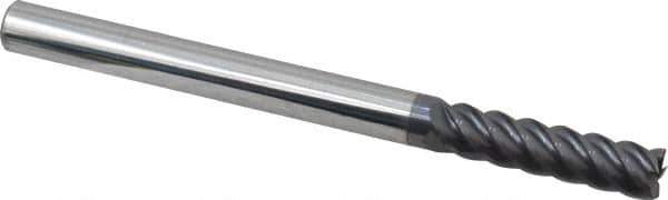 Accupro - 5/16" Diam, 1-1/4" Length of Cut, 5/16" Shank Diam, 4" OAL, 5 Flute Solid Carbide Square End Mill - Single End, AlTiN Finish, Spiral Flute, 45° Helix Angle, Centercutting, Long Length - Eagle Tool & Supply