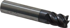 Accupro - 3/8", 1/2" LOC, 3/8" Shank Diam, 2" OAL, 5 Flute, Solid Carbide Square End Mill - Single End, AlTiN Finish, Spiral Flute, 45° Helix, Centercutting, Right Hand Cut, Right Hand Flute - Eagle Tool & Supply