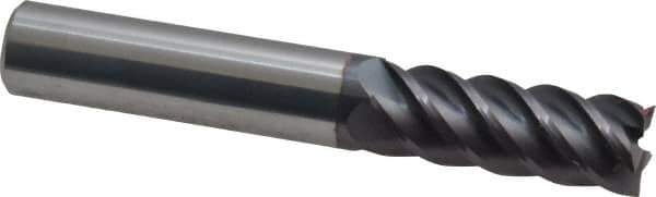 Accupro - 3/8", 1" LOC, 3/8" Shank Diam, 2-1/2" OAL, 5 Flute, Solid Carbide Square End Mill - Single End, AlTiN Finish, Spiral Flute, 45° Helix, Centercutting, Right Hand Cut, Right Hand Flute - Eagle Tool & Supply