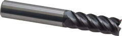 Accupro - 3/8", 1" LOC, 3/8" Shank Diam, 2-1/2" OAL, 5 Flute, Solid Carbide Square End Mill - Single End, AlTiN Finish, Spiral Flute, 45° Helix, Centercutting, Right Hand Cut, Right Hand Flute - Eagle Tool & Supply