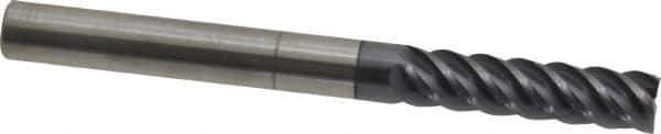 Accupro - 3/8", 1-1/2" LOC, 3/8" Shank Diam, 4" OAL, 5 Flute, Solid Carbide Square End Mill - Single End, AlTiN Finish, Spiral Flute, 45° Helix, Centercutting, Right Hand Cut, Right Hand Flute - Eagle Tool & Supply