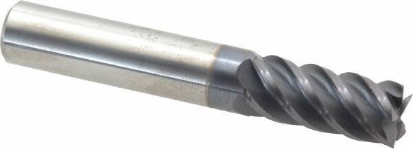 Accupro - 7/16", 1" LOC, 7/16" Shank Diam, 2-3/4" OAL, 5 Flute, Solid Carbide Square End Mill - Single End, AlTiN Finish, Spiral Flute, 45° Helix, Centercutting, Right Hand Cut, Right Hand Flute - Eagle Tool & Supply