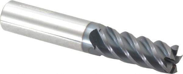 Accupro - 15/32", 1-1/4" LOC, 1/2" Shank Diam, 3" OAL, 5 Flute, Solid Carbide Square End Mill - Single End, AlTiN Finish, Spiral Flute, 45° Helix, Centercutting, Right Hand Cut, Right Hand Flute - Eagle Tool & Supply