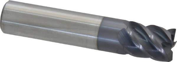 Accupro - 1/2", 5/8" LOC, 1/2" Shank Diam, 2-1/2" OAL, 5 Flute, Solid Carbide Square End Mill - Single End, AlTiN Finish, Spiral Flute, 45° Helix, Centercutting, Right Hand Cut, Right Hand Flute - Eagle Tool & Supply
