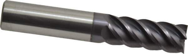 Accupro - 1/2", 1-1/4" LOC, 1/2" Shank Diam, 3" OAL, 5 Flute, Solid Carbide Square End Mill - Single End, AlTiN Finish, Spiral Flute, 45° Helix, Centercutting, Right Hand Cut, Right Hand Flute - Eagle Tool & Supply