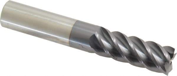 Accupro - 9/16", 1-1/2" LOC, 9/16" Shank Diam, 3-1/2" OAL, 5 Flute, Solid Carbide Square End Mill - Single End, AlTiN Finish, Spiral Flute, 45° Helix, Centercutting, Right Hand Cut, Right Hand Flute - Eagle Tool & Supply