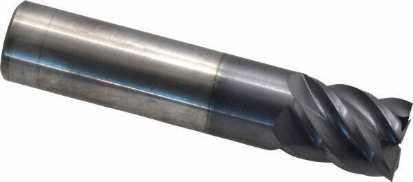 Accupro - 5/8", 3/4" LOC, 5/8" Shank Diam, 3" OAL, 5 Flute, Solid Carbide Square End Mill - Single End, AlTiN Finish, Spiral Flute, 45° Helix, Centercutting, Right Hand Cut, Right Hand Flute - Eagle Tool & Supply