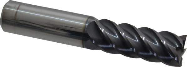 Accupro - 5/8", 1-5/8" LOC, 5/8" Shank Diam, 3-1/2" OAL, 5 Flute, Solid Carbide Square End Mill - Single End, AlTiN Finish, Spiral Flute, 45° Helix, Centercutting, Right Hand Cut, Right Hand Flute - Eagle Tool & Supply