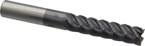 Accupro - 5/8", 2-1/2" LOC, 5/8" Shank Diam, 5" OAL, 5 Flute, Solid Carbide Square End Mill - Single End, AlTiN Finish, Spiral Flute, 45° Helix, Centercutting, Right Hand Cut, Right Hand Flute - Eagle Tool & Supply
