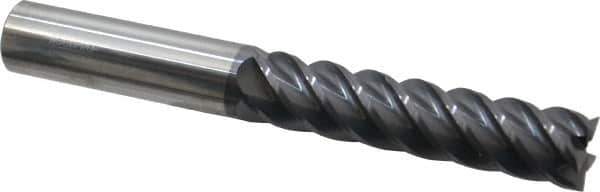 Accupro - 3/4", 3-1/4" LOC, 3/4" Shank Diam, 6" OAL, 5 Flute, Solid Carbide Square End Mill - Single End, AlTiN Finish, Spiral Flute, 45° Helix, Centercutting, Right Hand Cut, Right Hand Flute - Eagle Tool & Supply