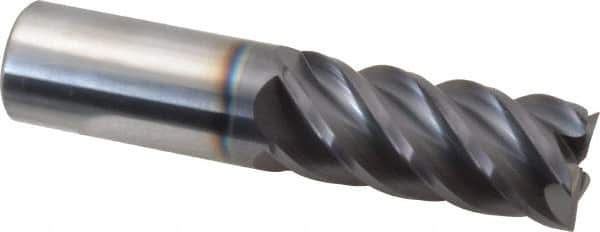 Accupro - 7/8", 2" LOC, 7/8" Shank Diam, 4" OAL, 5 Flute, Solid Carbide Square End Mill - Single End, AlTiN Finish, Spiral Flute, 45° Helix, Centercutting, Right Hand Cut, Right Hand Flute - Eagle Tool & Supply