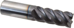 Accupro - 7/8", 2" LOC, 7/8" Shank Diam, 4" OAL, 5 Flute, Solid Carbide Square End Mill - Single End, AlTiN Finish, Spiral Flute, 45° Helix, Centercutting, Right Hand Cut, Right Hand Flute - Eagle Tool & Supply