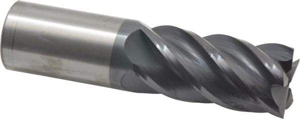 Accupro - 1", 2" LOC, 1" Shank Diam, 4" OAL, 5 Flute, Solid Carbide Square End Mill - Single End, AlTiN Finish, Spiral Flute, 45° Helix, Centercutting, Right Hand Cut, Right Hand Flute - Eagle Tool & Supply