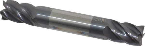 Accupro - 3/8", 1/2" LOC, 3/8" Shank Diam, 2-1/2" OAL, 5 Flute, Solid Carbide Square End Mill - Double End, AlTiN Finish, Spiral Flute, 45° Helix, Centercutting, Right Hand Cut, Right Hand Flute - Eagle Tool & Supply