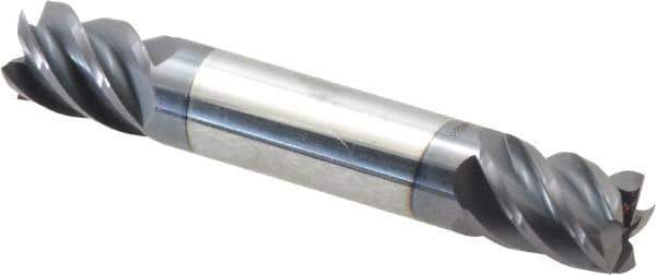 Accupro - 7/16", 9/16" LOC, 7/16" Shank Diam, 2-3/4" OAL, 5 Flute, Solid Carbide Square End Mill - Double End, AlTiN Finish, Spiral Flute, 45° Helix, Centercutting, Right Hand Cut, Right Hand Flute - Eagle Tool & Supply