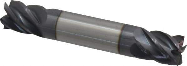 Accupro - 1/2", 5/8" LOC, 1/2" Shank Diam, 3" OAL, 5 Flute, Solid Carbide Square End Mill - Double End, AlTiN Finish, Spiral Flute, 45° Helix, Centercutting, Right Hand Cut, Right Hand Flute - Eagle Tool & Supply