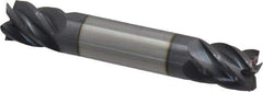 Accupro - 1/2", 5/8" LOC, 1/2" Shank Diam, 3" OAL, 5 Flute, Solid Carbide Square End Mill - Double End, AlTiN Finish, Spiral Flute, 45° Helix, Centercutting, Right Hand Cut, Right Hand Flute - Eagle Tool & Supply