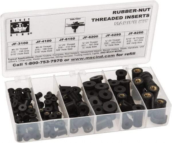 RivetKing 115 Piece #8-32 to 1/4-20 Thread Neoprene Well Nut Assortment 5/16 to 1/2" Body Diam, Includes #10-32 x 3/8, #8-32 x 5/16 & 1/4-20 x 1/2 - Eagle Tool & Supply