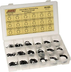 Made in USA - 174 Piece, M10 to M40, Steel, Snap Internal Retaining Ring Assortment - Includes Compartmented Case, Specification Labels - Eagle Tool & Supply
